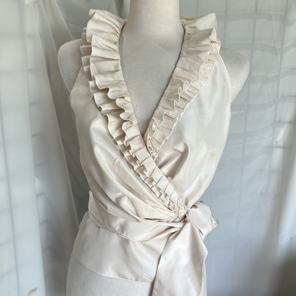 Tadashi Shoji Cream Ruffle Satin Wrap Camisole - Picture 2 of 12